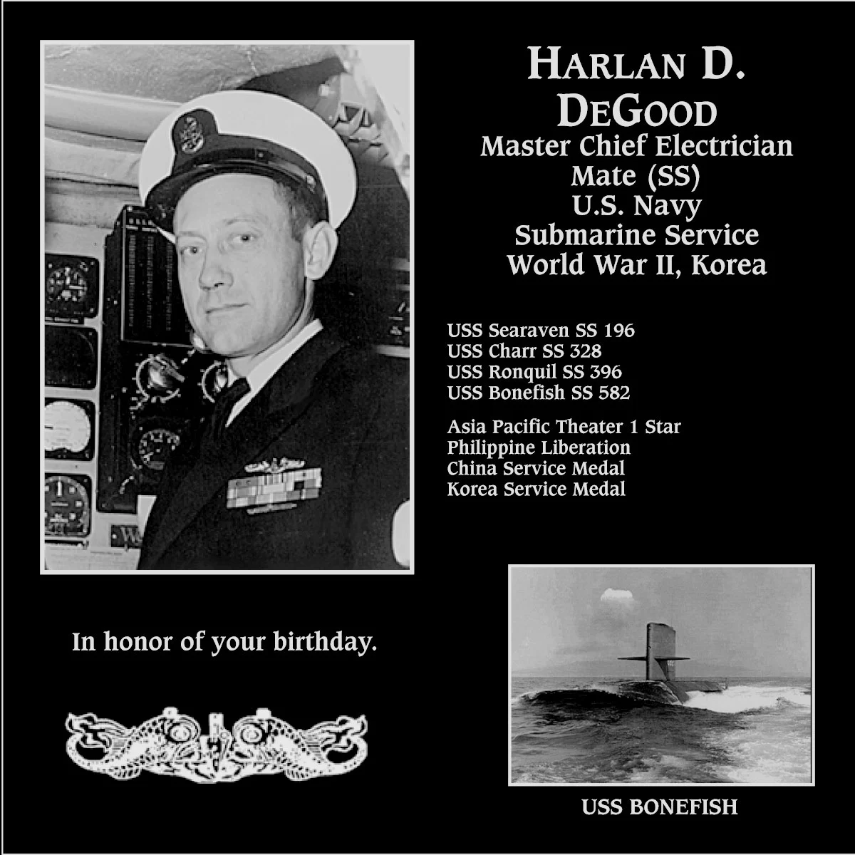 Master Chief Petty Officer Harlan D DeGood Mt Soledad Virtual Plaque master-chief-petty-officer-harlan-d-degood-mt-soledad-virtual-plaque