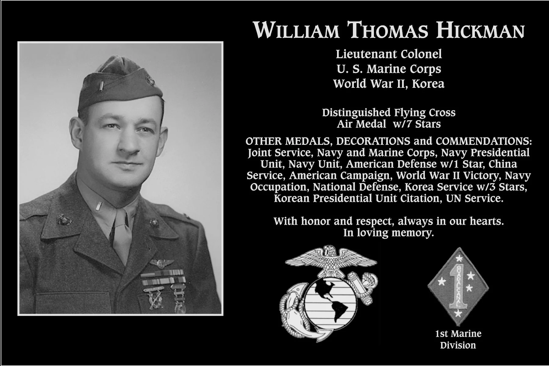 Lieutenant Colonel William Thomas Hickman | Mt. Soledad Virtual Plaque