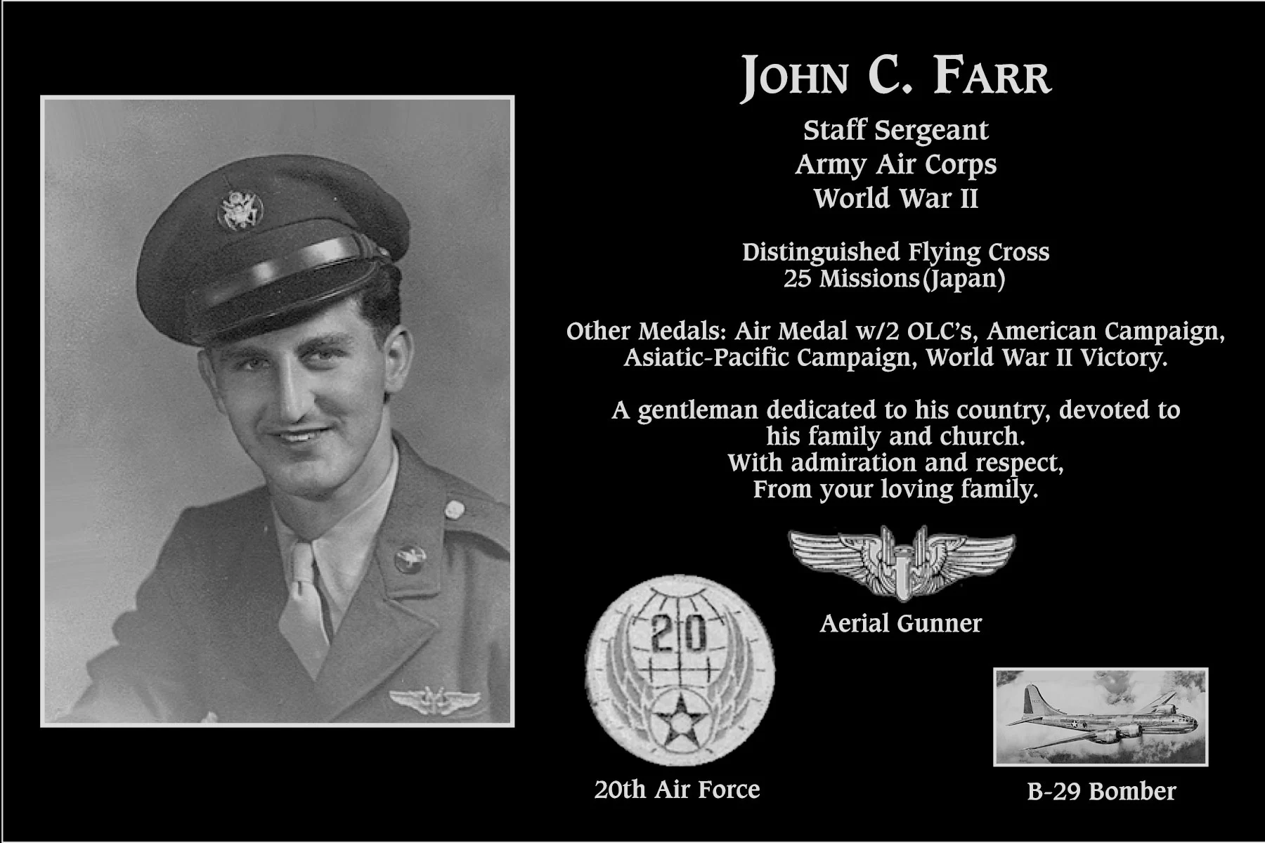 Staff Sergeant John C Farr | Mt. Soledad Virtual Plaque