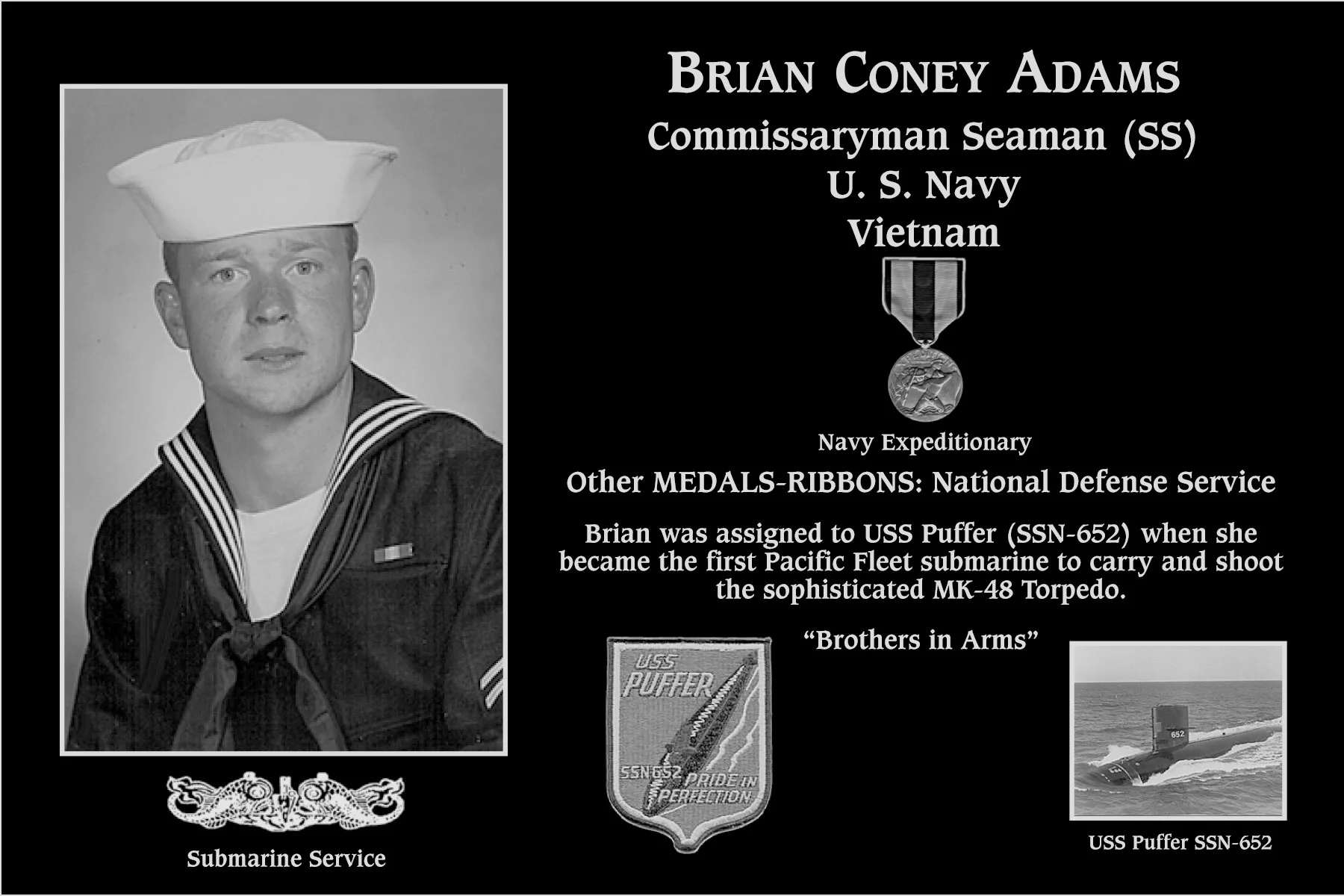 Seaman/Airman/Fireman Brian Coney Adams | Mt. Soledad Virtual Plaque