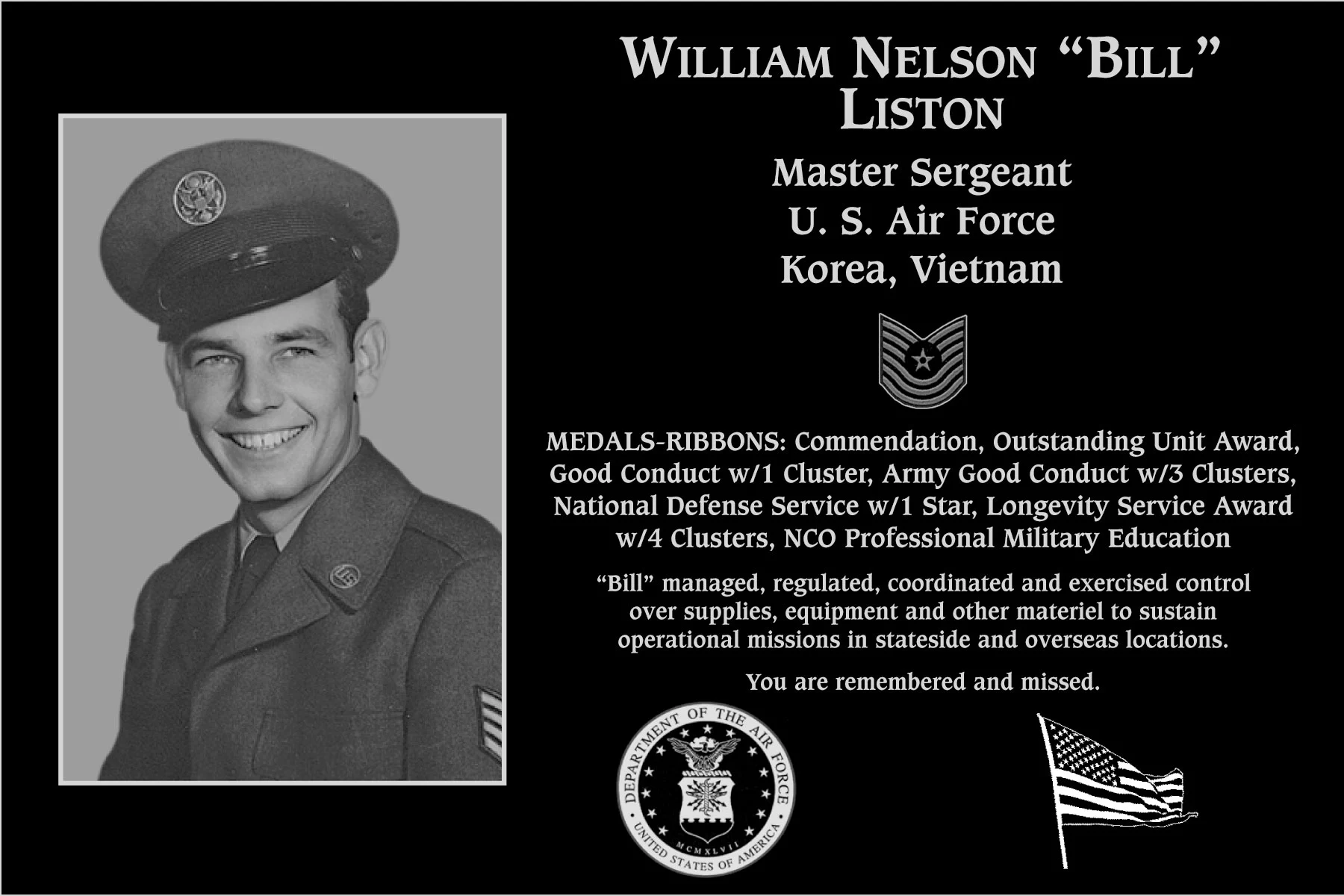 Master Sergeant William Nelson Liston | Mt. Soledad Virtual Plaque