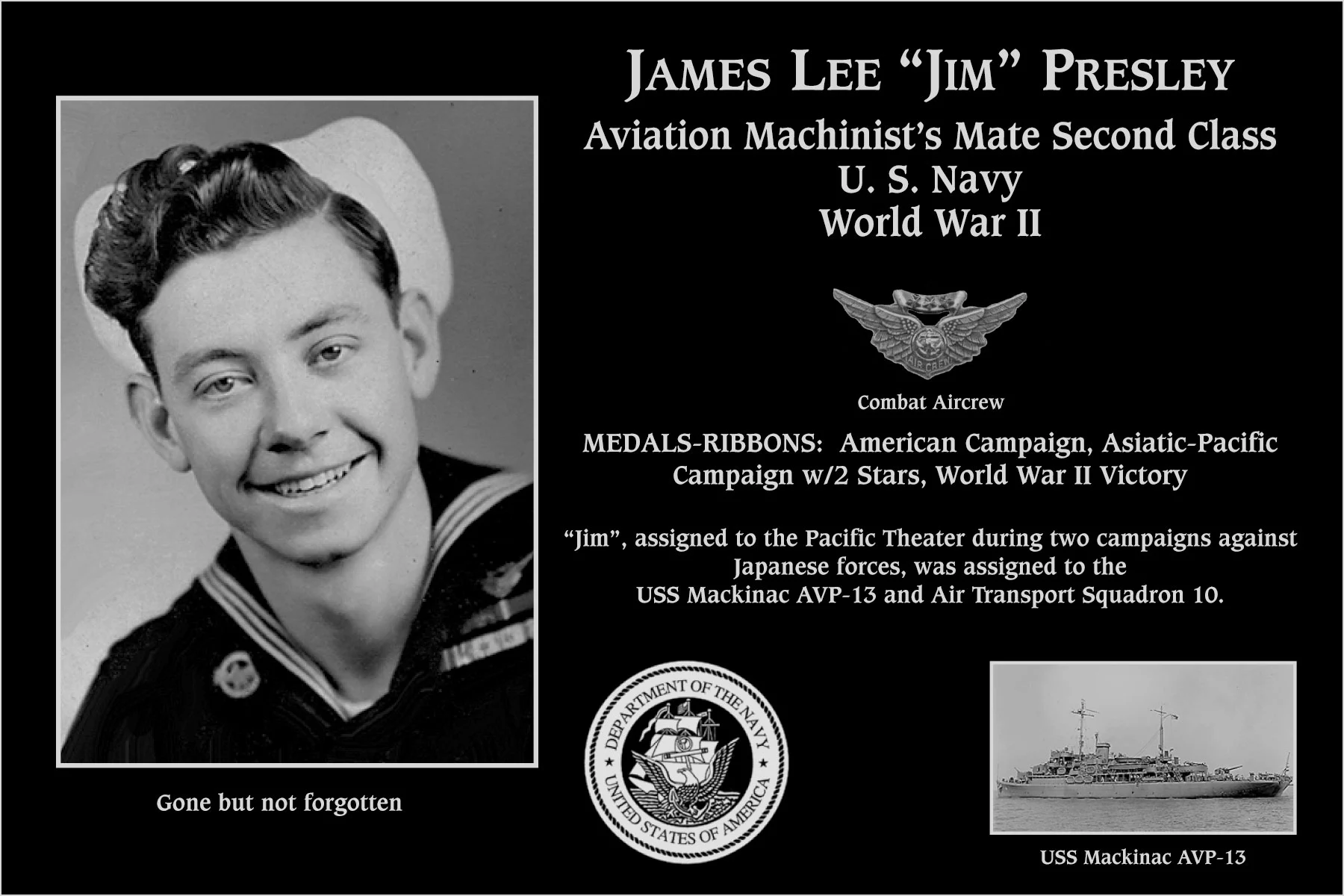 Petty Officer Second Class James Lee Presley | Mt. Soledad Virtual Plaque