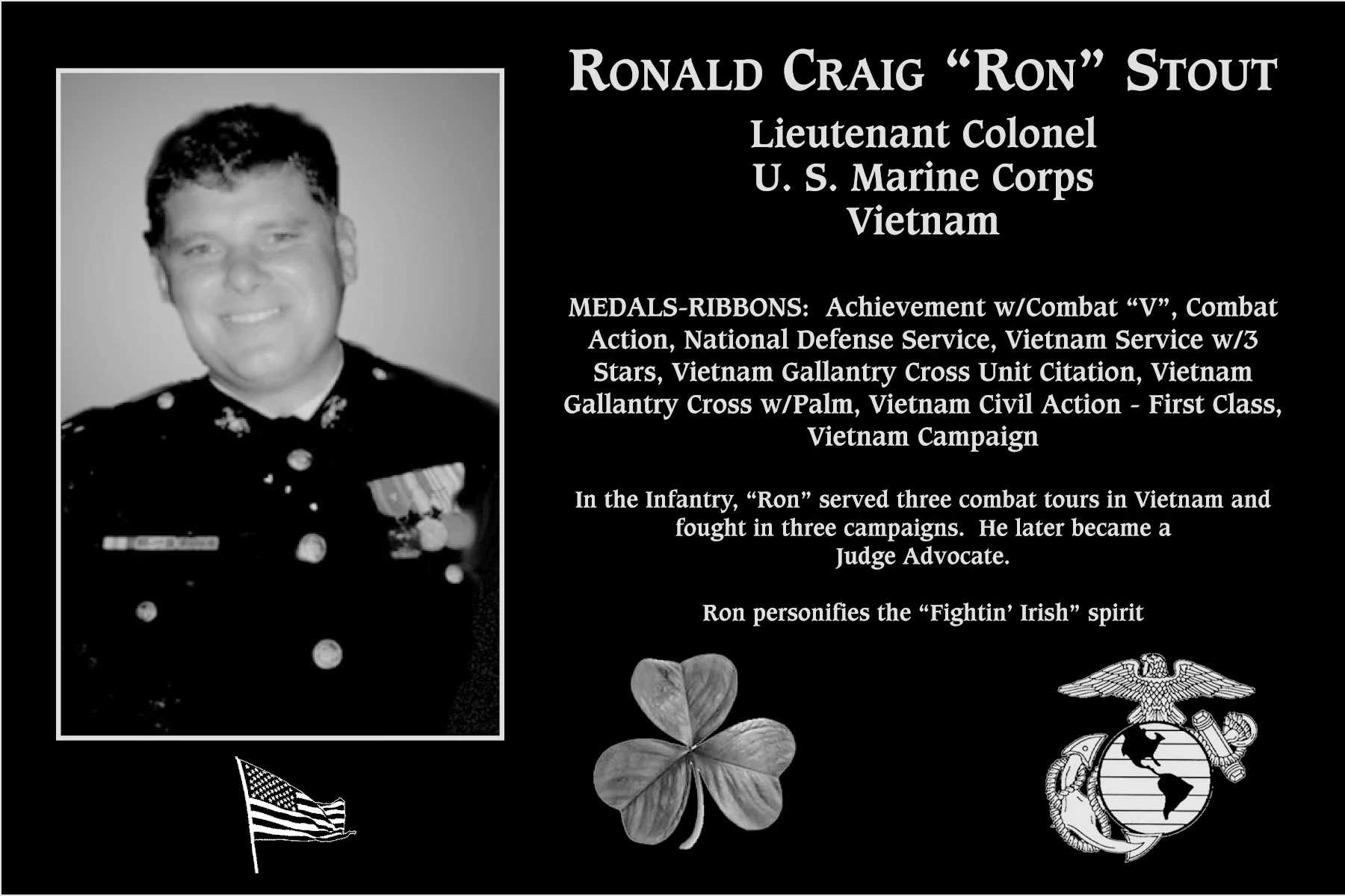 Lieutenant Colonel Ronald Craig Stout | Mt. Soledad Virtual Plaque