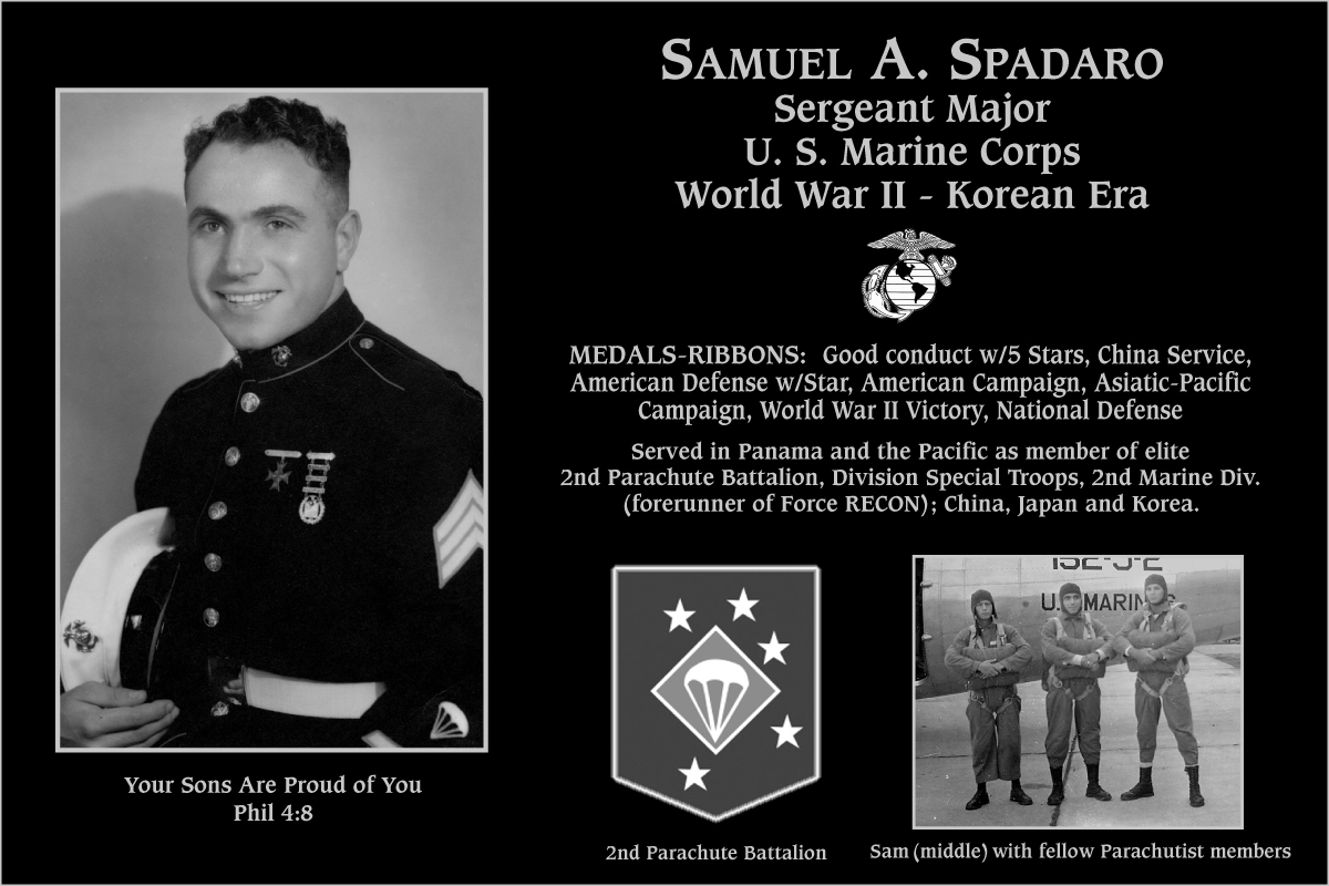 Sergeant Major Samuel A Spadaro | Mt. Soledad Virtual Plaque