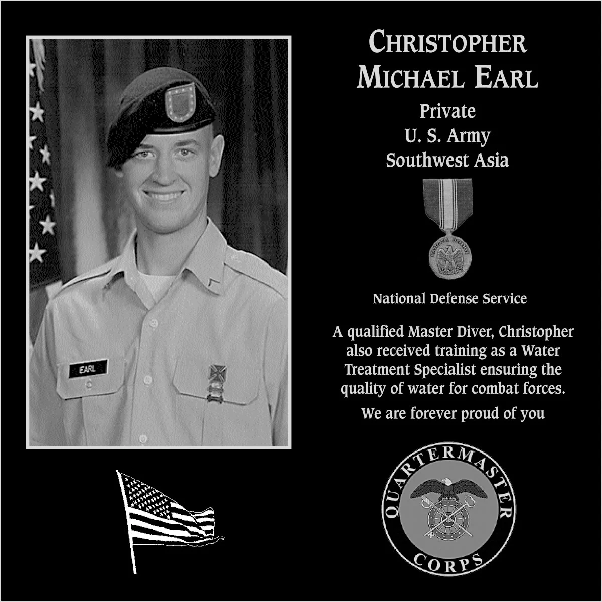 Private Christopher Michael Earl | Mt. Soledad Virtual Plaque