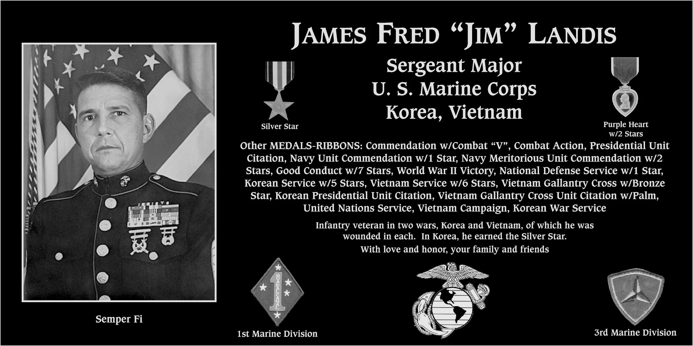 Sergeant Major James Fred Landis | Mt. Soledad Virtual Plaque