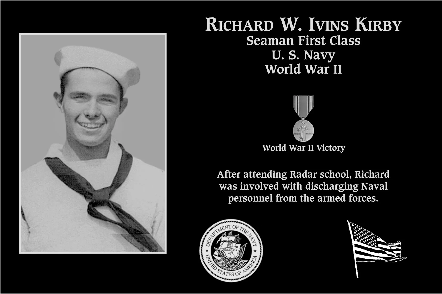 Seaman/Airman/Fireman Richard W. Ivins Kirby | Mt. Soledad Virtual Plaque