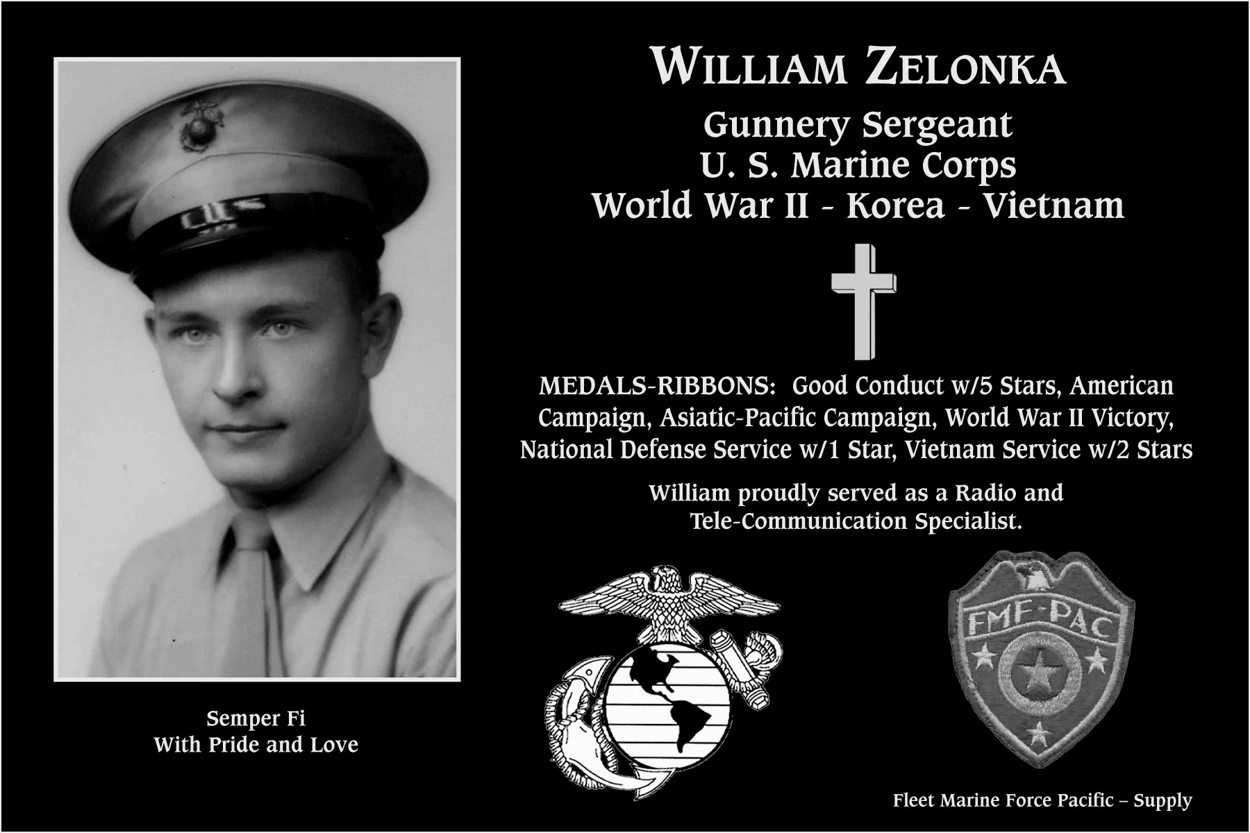 Gunnery Sergeant William Zelonka | Mt. Soledad Virtual Plaque