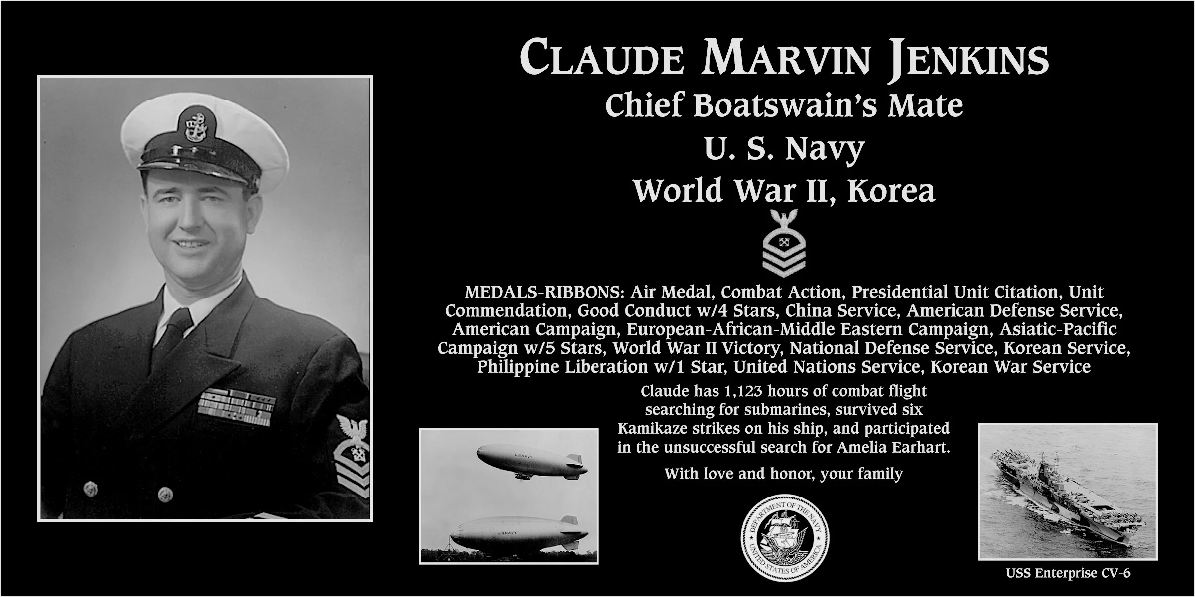 Chief Petty Officer Claude Marvin Jenkins | Mt. Soledad Virtual Plaque