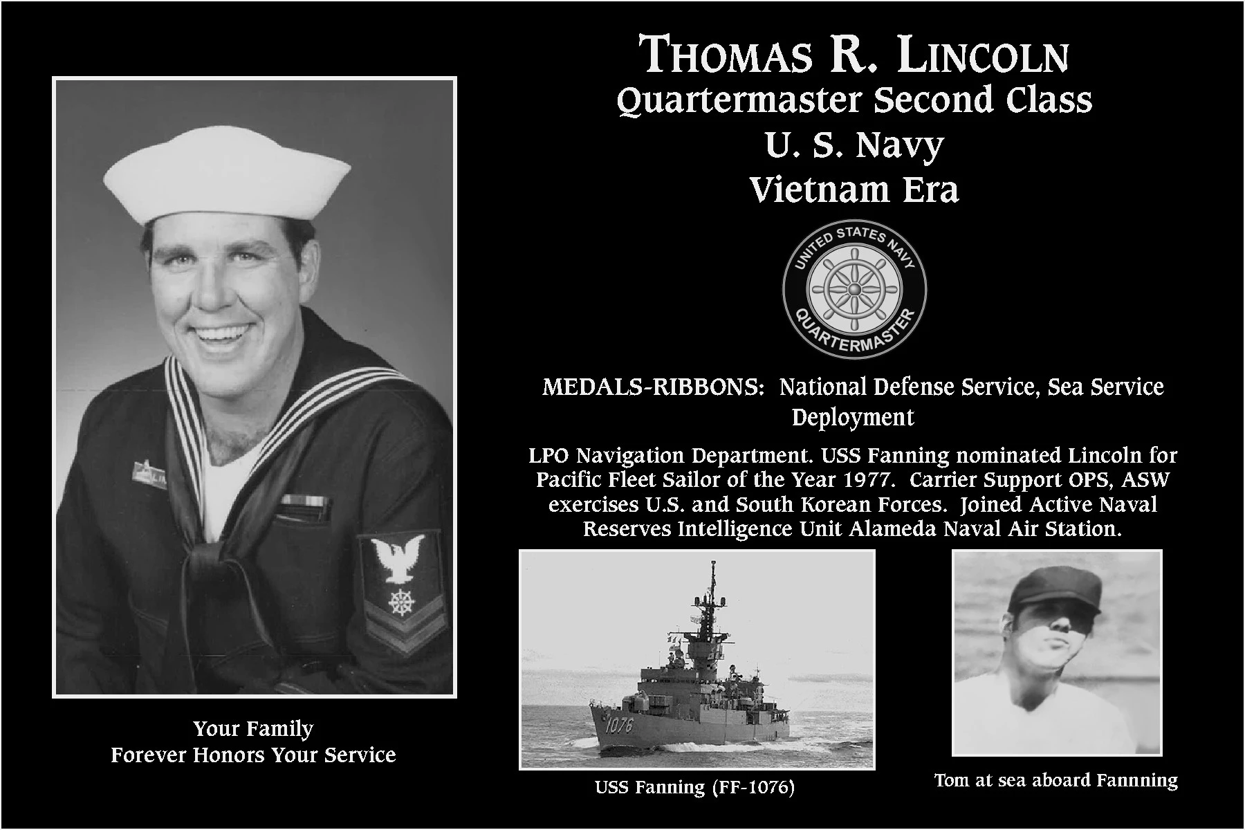 Petty Officer Second Class Thomas R Lincoln | Mt. Soledad Virtual Plaque