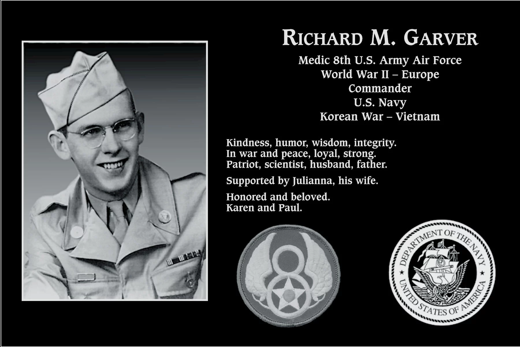 Commander Ricahrd M Garver | Mt. Soledad Virtual Plaque