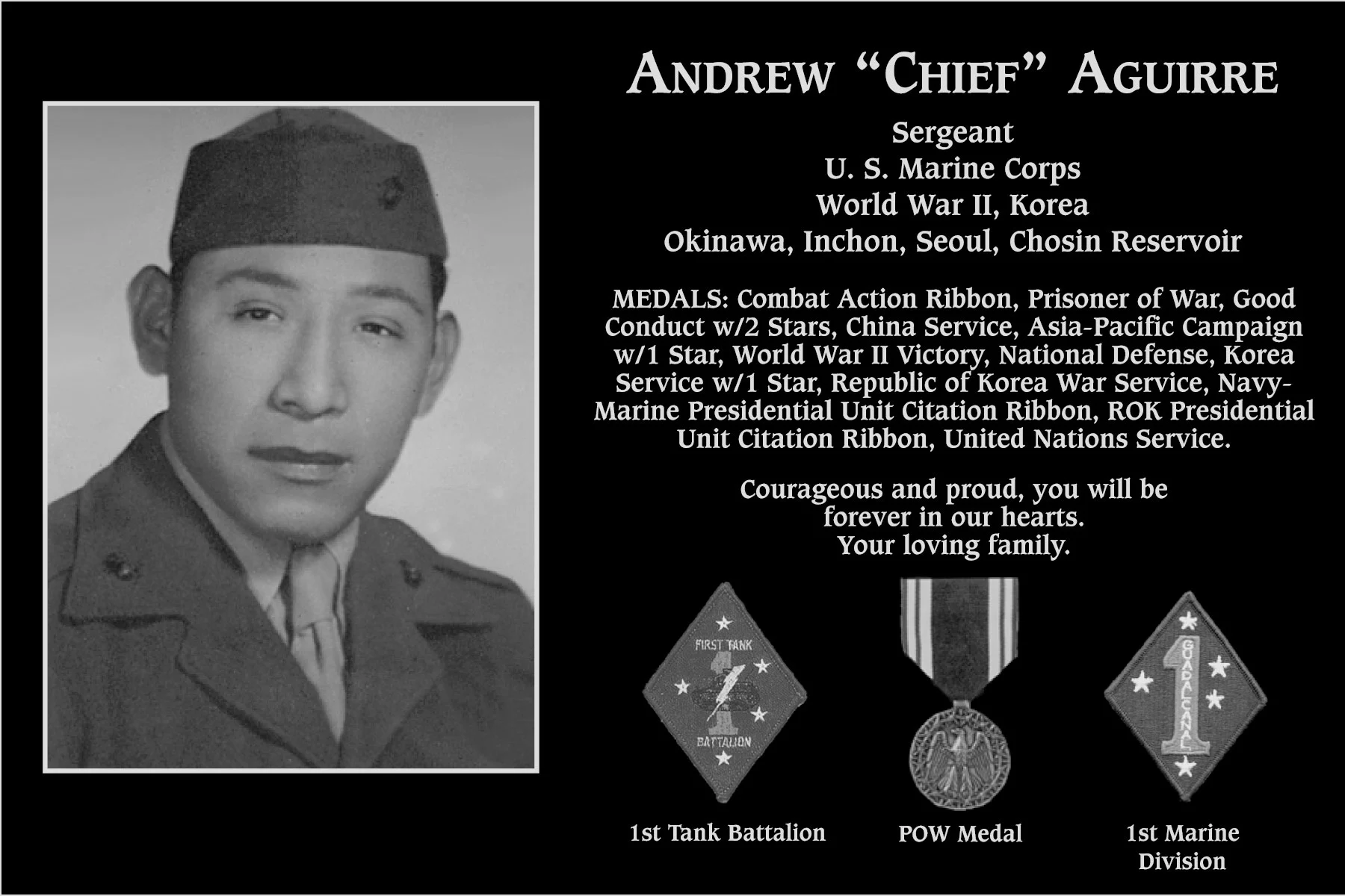 Sergeant Andrew Aguirre Mt. Soledad Virtual Plaque