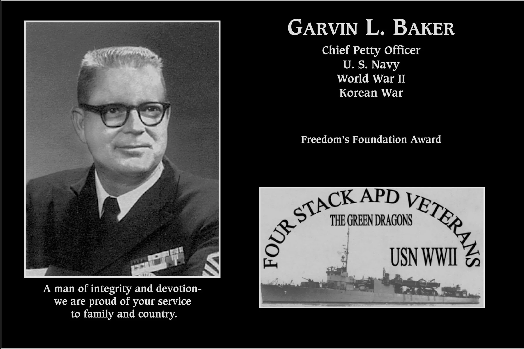 Chief Petty Officer Garvin L Baker | Mt. Soledad Virtual Plaque