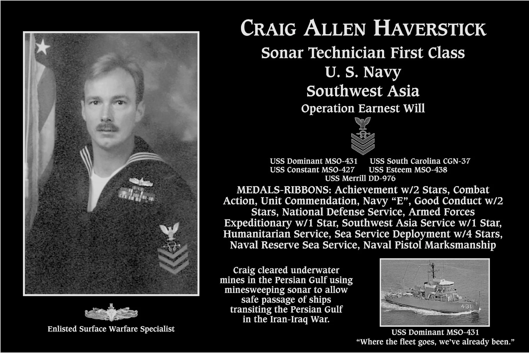 Petty Officer First Class Craig Allen Haverstick | Mt. Soledad Virtual ...