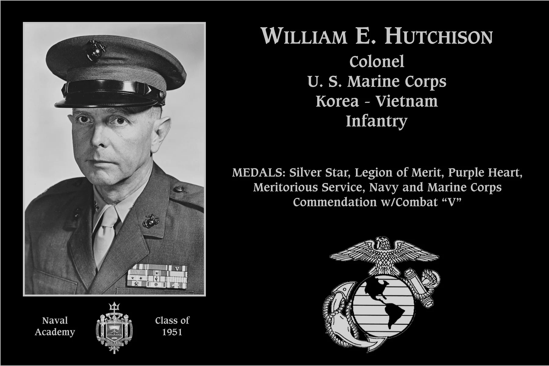 Colonel William E Hutchison Mt. Soledad Virtual Plaque