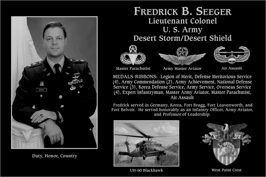 Lieutenant Colonel Fredrick B Seeger | Mt. Soledad Virtual Plaque