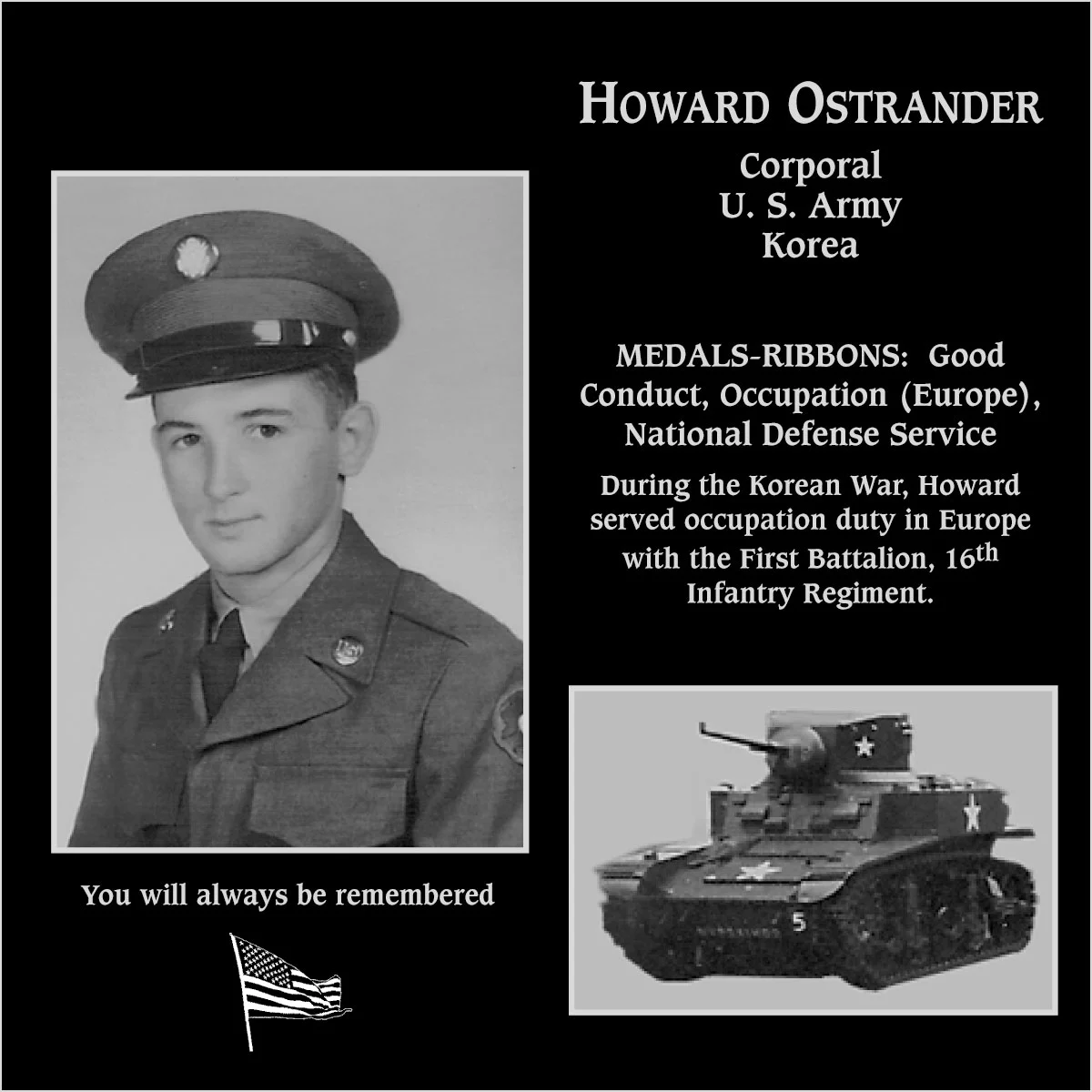 Corporal Howard Ostrander | Mt. Soledad Virtual Plaque