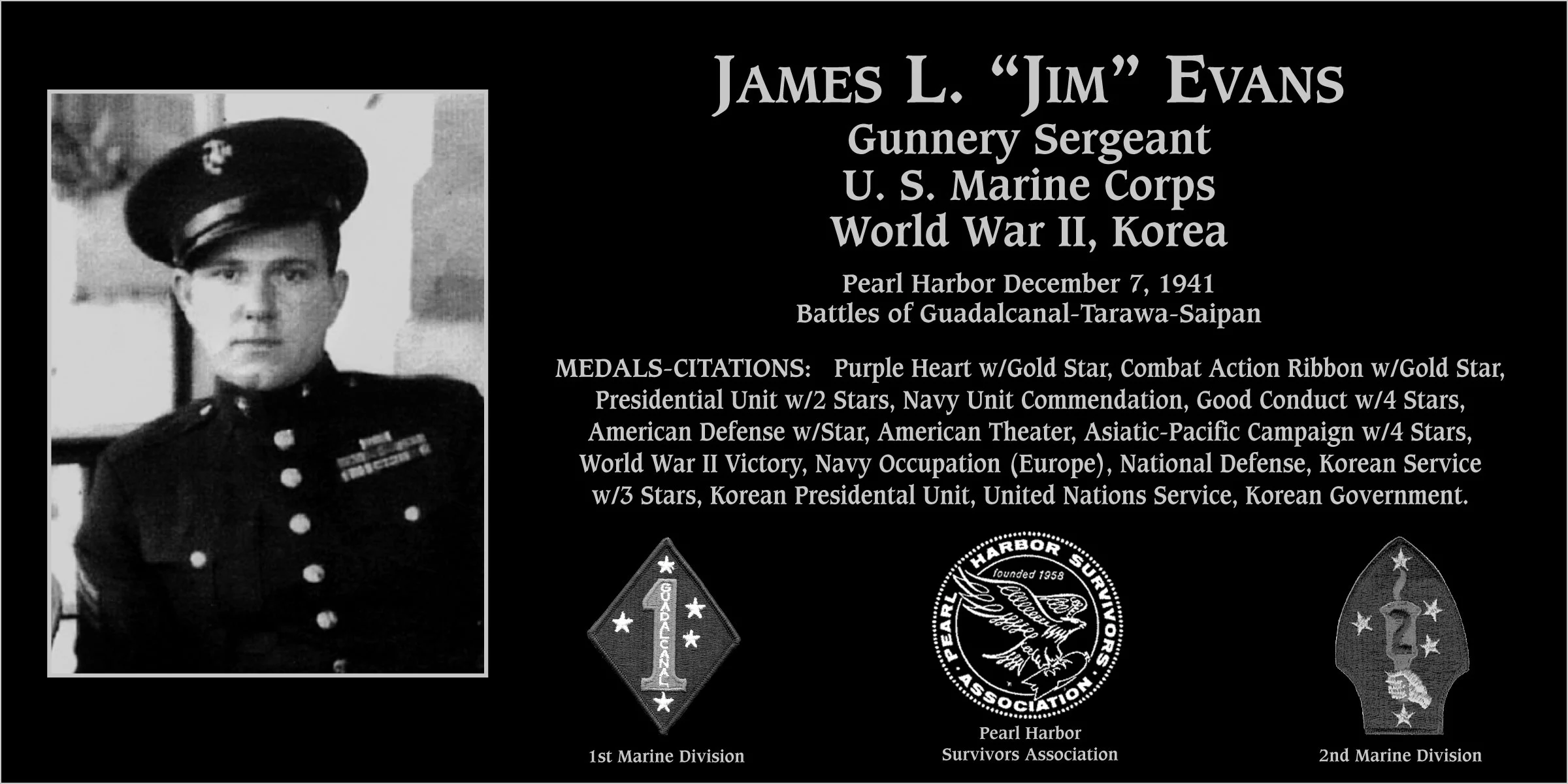 Gunnery Sergeant James L Evans | Mt. Soledad Virtual Plaque