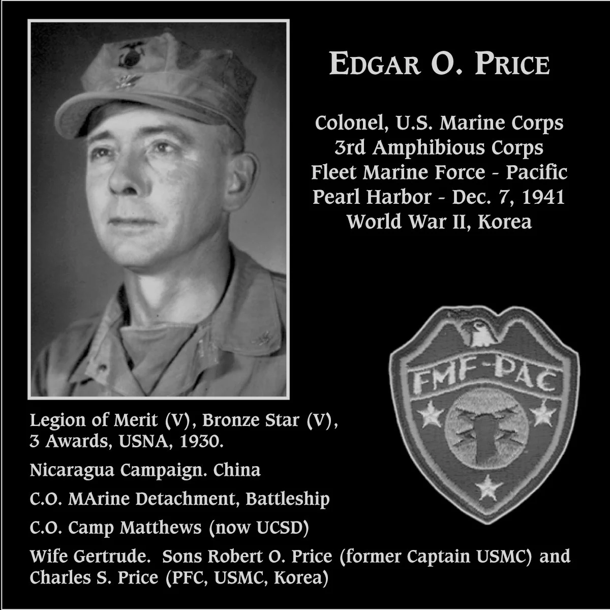 Colonel Edgar O. Price | Mt. Soledad Virtual Plaque