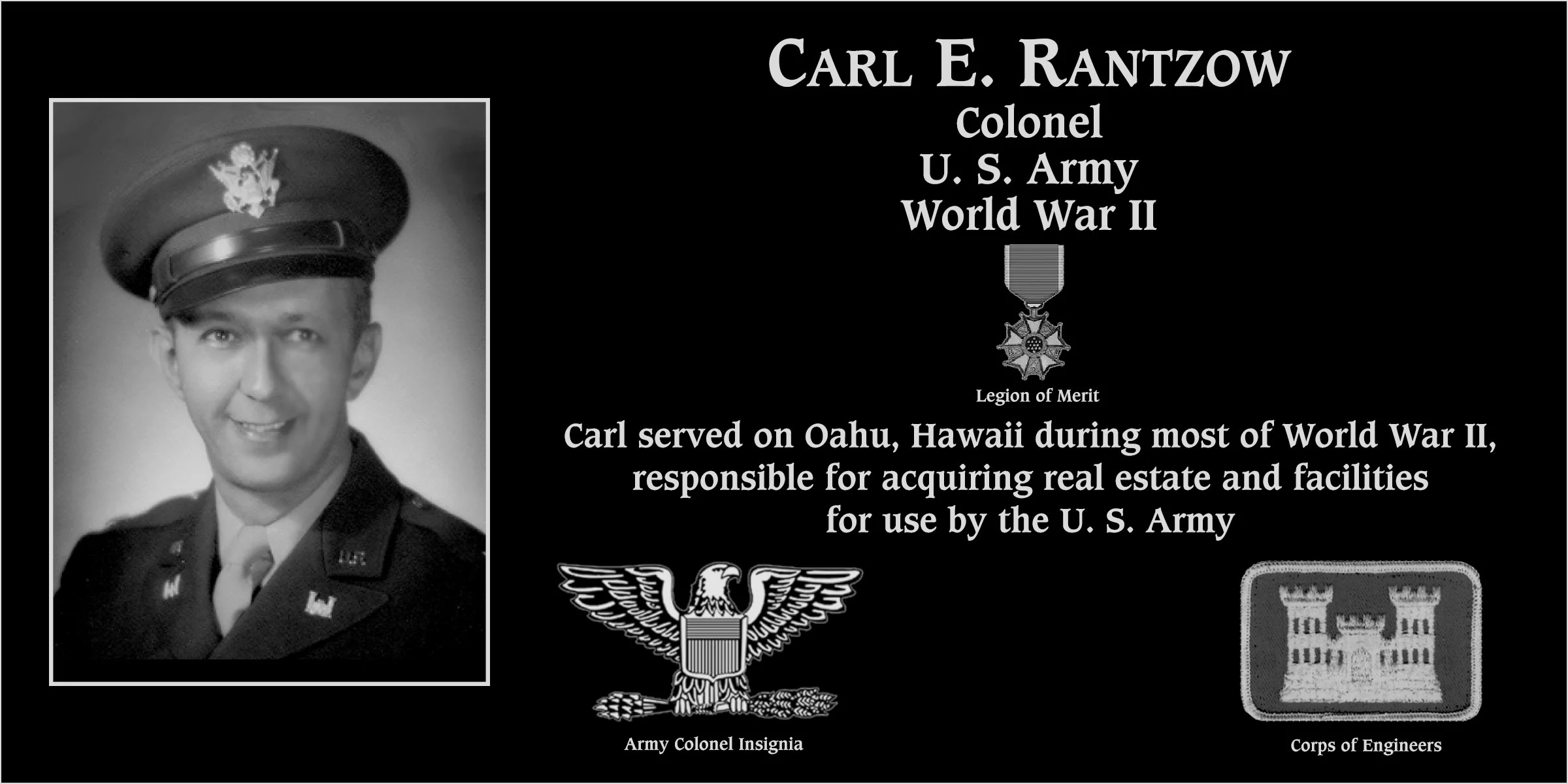 Colonel Carl E Rantzow | Mt. Soledad Virtual Plaque