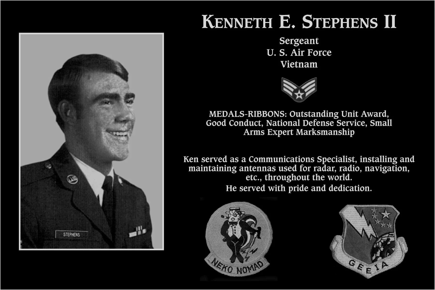 Staff Sergeant Kenneth E Stephens ii | Mt. Soledad Virtual Plaque