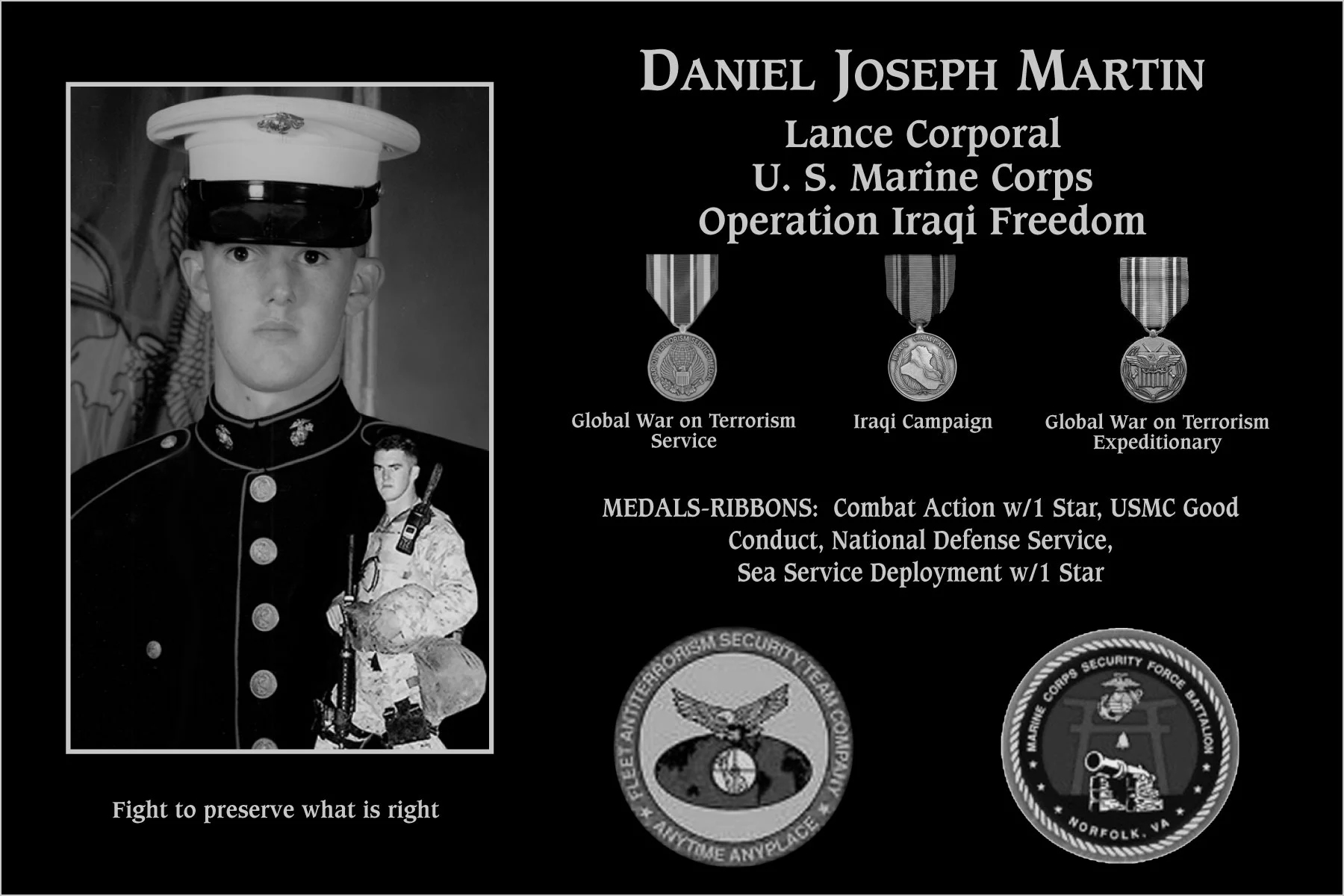 Lance Corporal Daniel Joseph Martin | Mt. Soledad Virtual Plaque