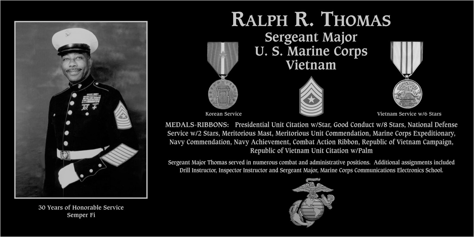 Sergeant Major Ralph R. Thomas | Mt. Soledad Virtual Plaque