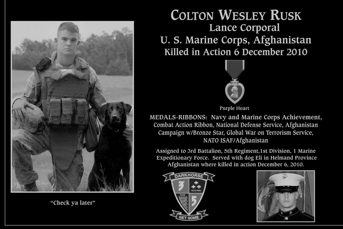 Lance Corporal Colton Wesley Rusk | Mt. Soledad Virtual Plaque