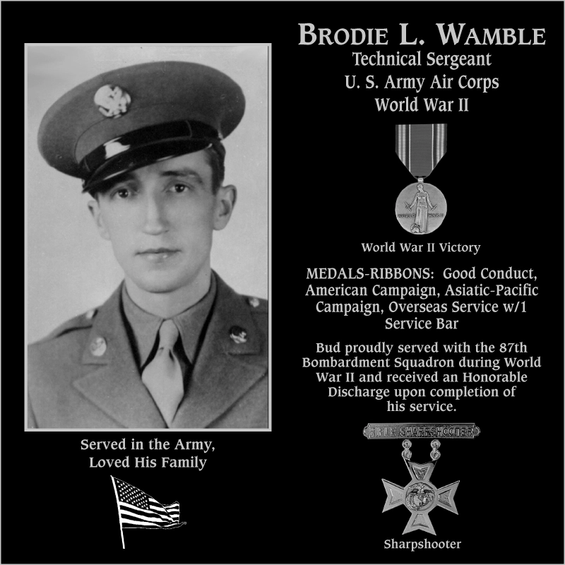 Technical Sergeant Brodie L. Wamble | Mt. Soledad Virtual Plaque