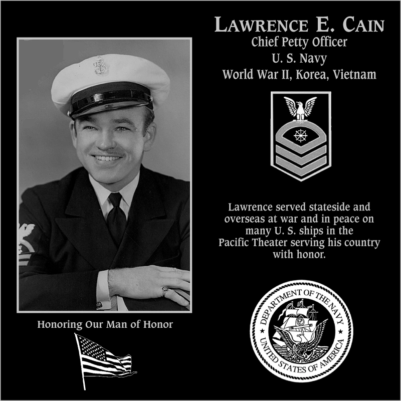 Chief Petty Officer Lawrence E. Cain | Mt. Soledad Virtual Plaque