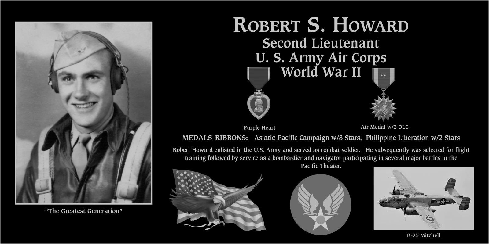 Second Lieutenant Robert S. Howard | Mt. Soledad Virtual Plaque