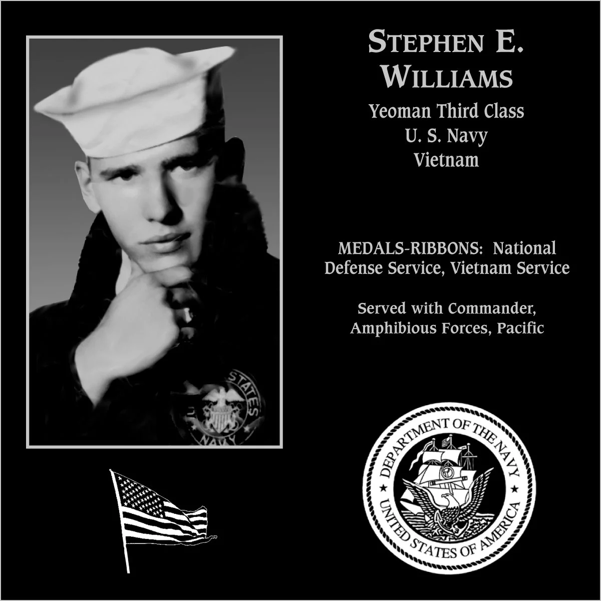 Petty Officer Third Class Stephen E Williams | Mt. Soledad Virtual Plaque