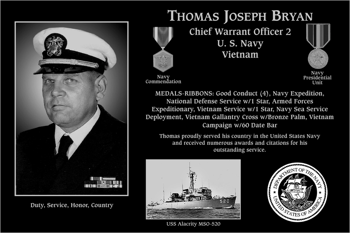 Chief Warrant Officer 2 Thomas Joseph Bryan | Mt. Soledad Virtual Plaque