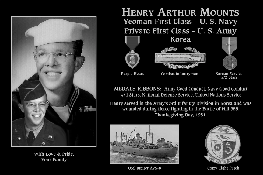 Private First Class Henry Arthur Mounts | Mt. Soledad Virtual Plaque