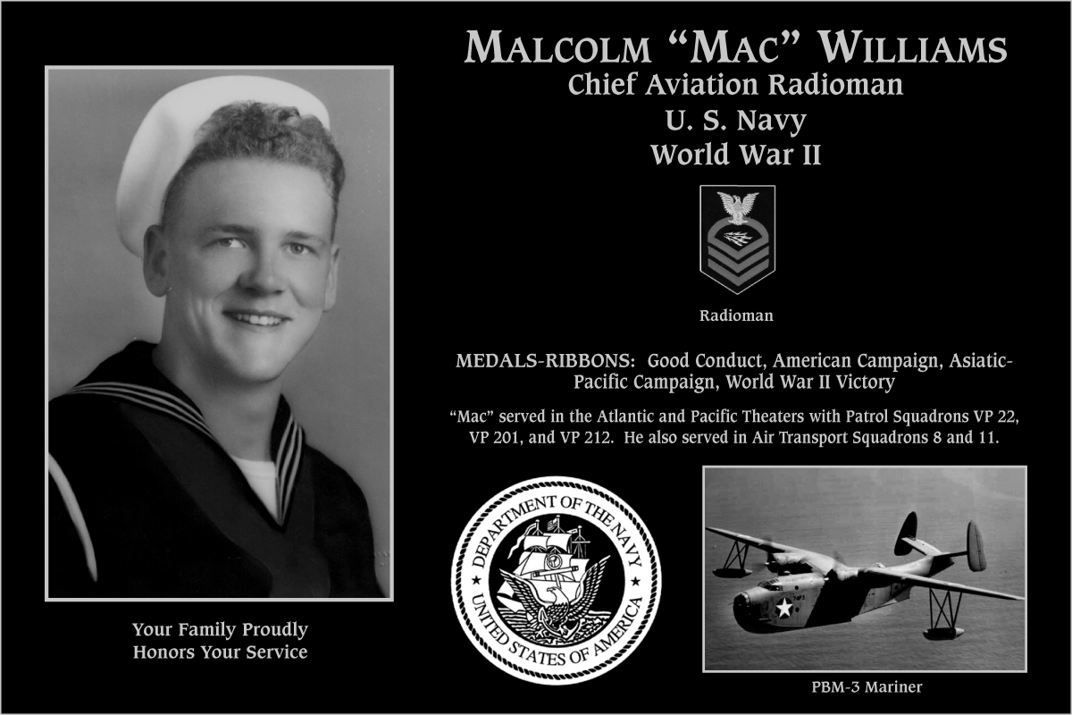 Chief Petty Officer Malcolm Williams | Mt. Soledad Virtual Plaque