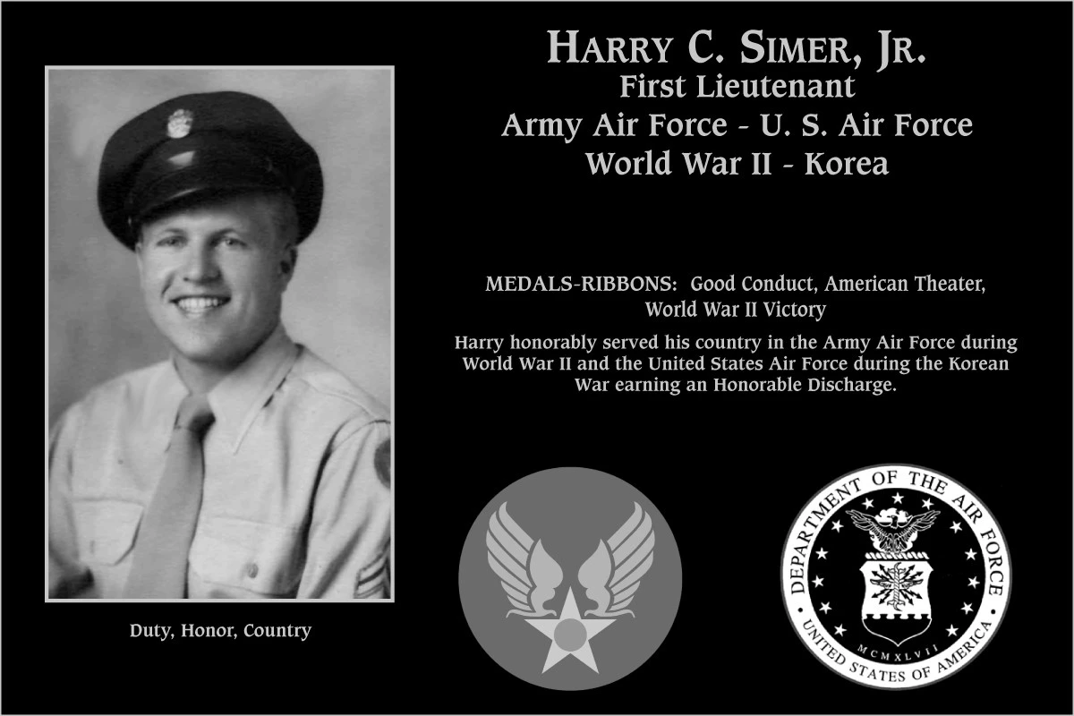 First Lieutenant Harry C. Simer, Jr. | Mt. Soledad Virtual Plaque