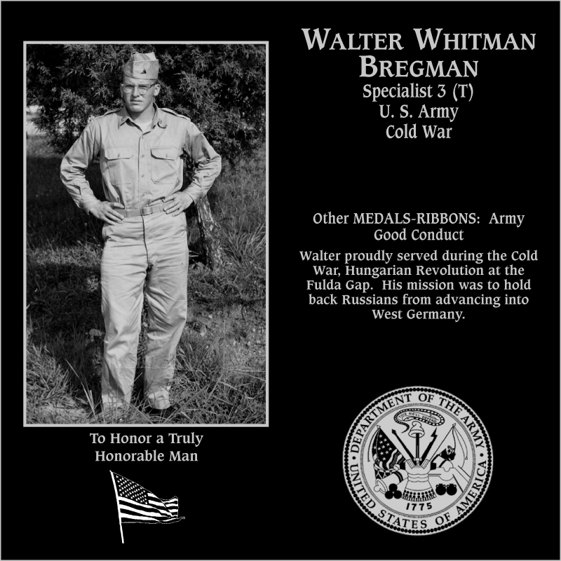 Specialist Walter Whitman Bregman | Mt. Soledad Virtual Plaque