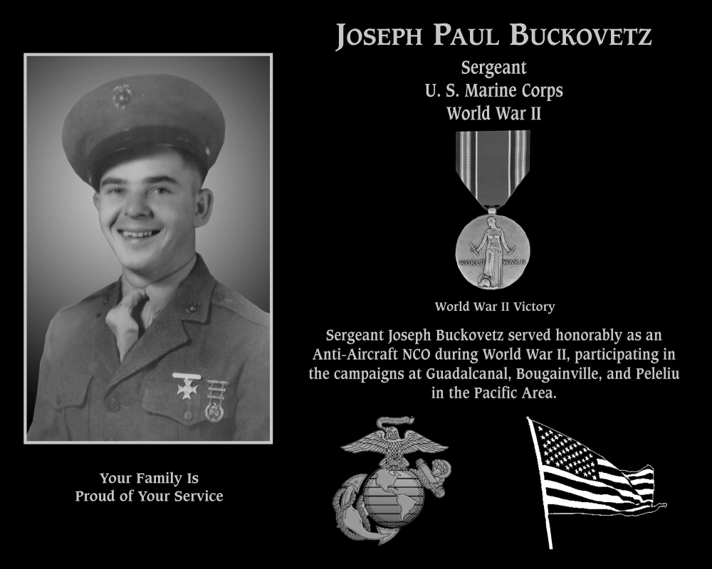 Sergeant Joseph Paul Buckovetz | Mt. Soledad Virtual Plaque