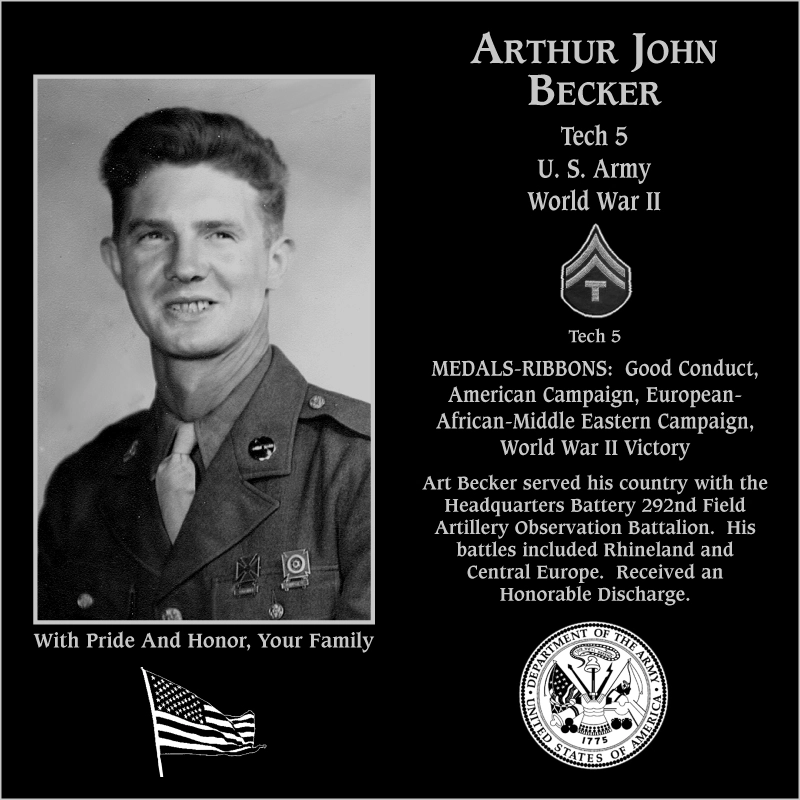 Corporal Arthur John Becker | Mt. Soledad Virtual Plaque