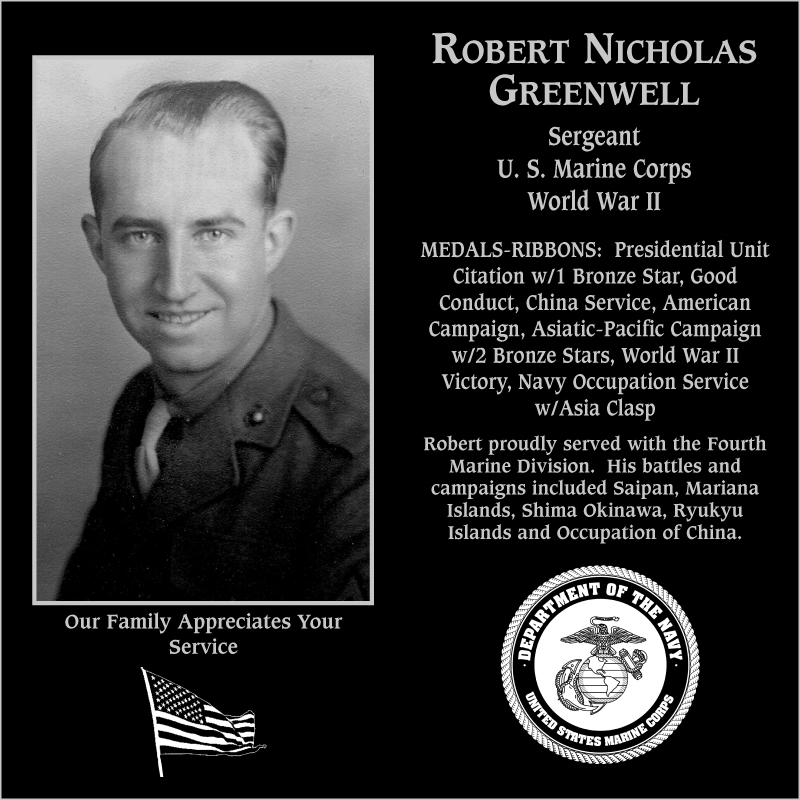 Sergeant Robert Nicholas Greenwell | Mt. Soledad Virtual Plaque