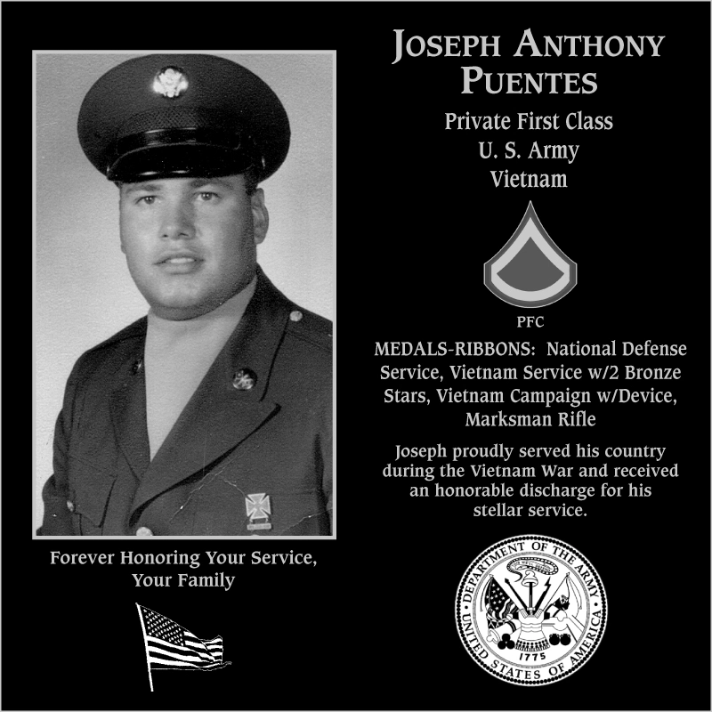 Private First Class Joseph Anthony Puentes | Mt. Soledad Virtual Plaque