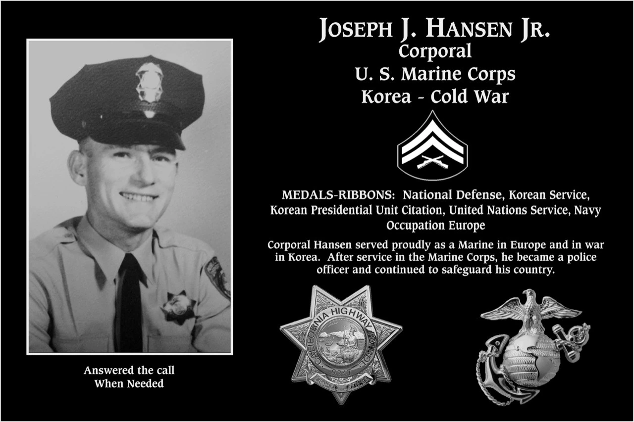 Corporal Joseph J Hansen jr | Mt. Soledad Virtual Plaque