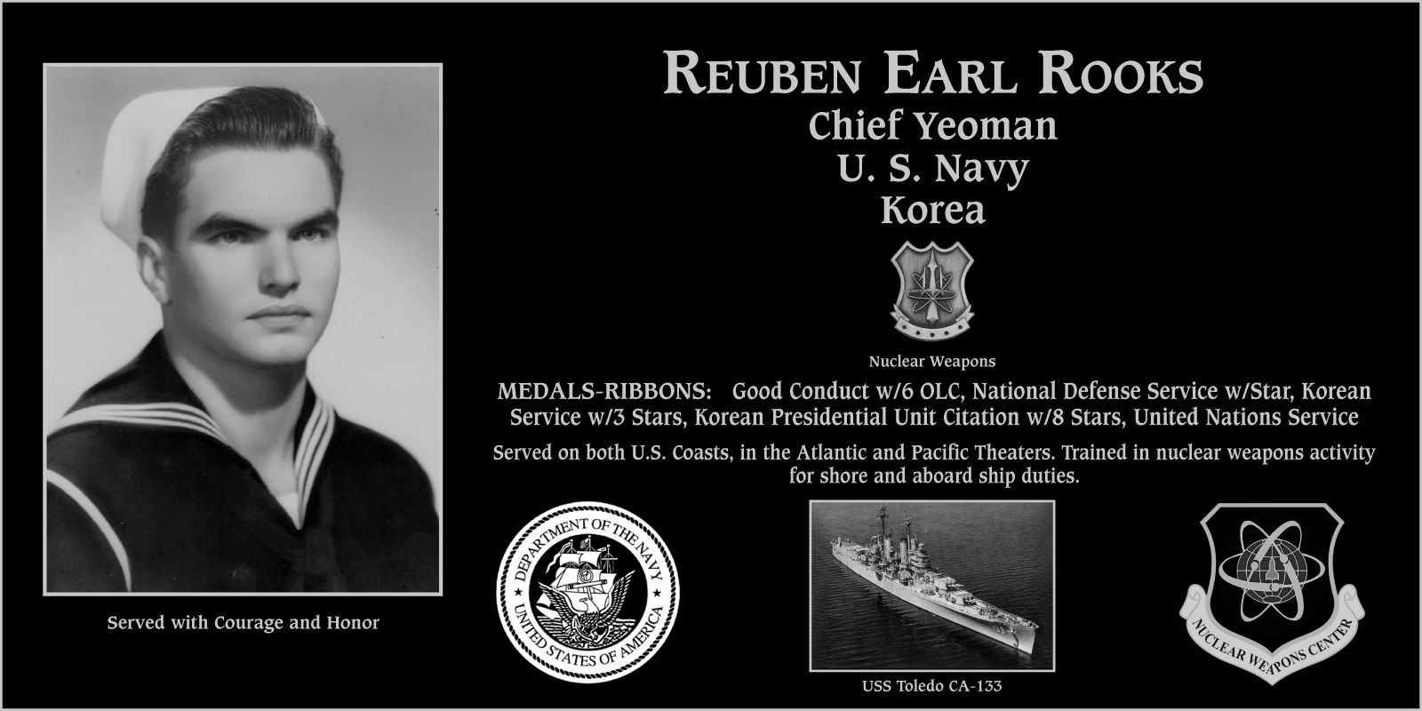 Chief Petty Officer Reuben Earl Rooks | Mt. Soledad Virtual Plaque