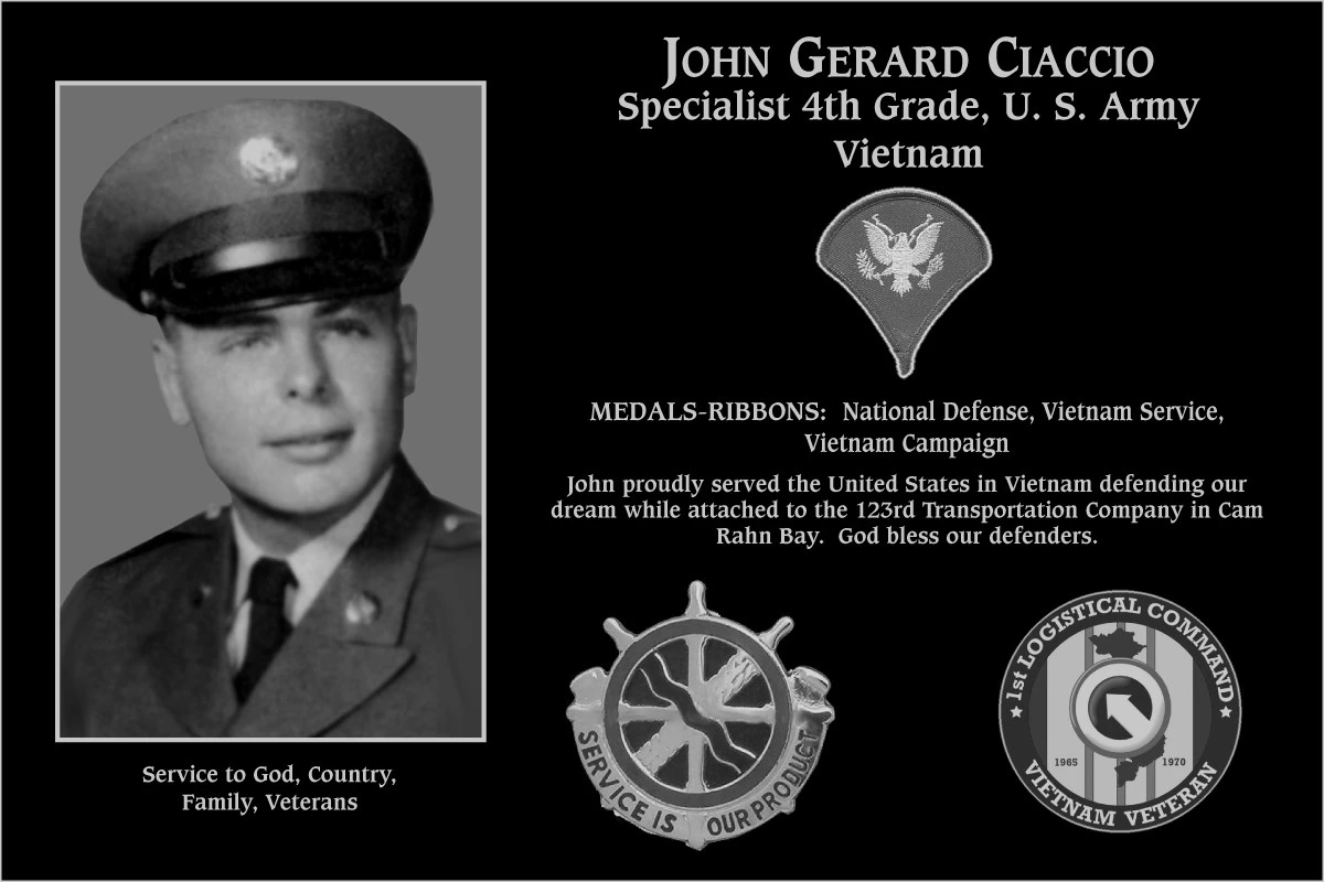 Private First Class John Gerard Ciaccio | Mt. Soledad Virtual Plaque