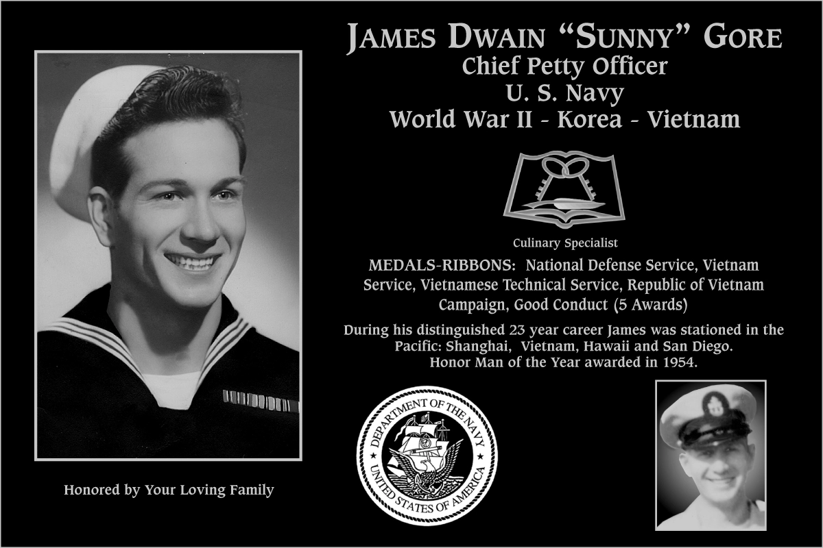 Chief Petty Officer James Dwain Gore | Mt. Soledad Virtual Plaque