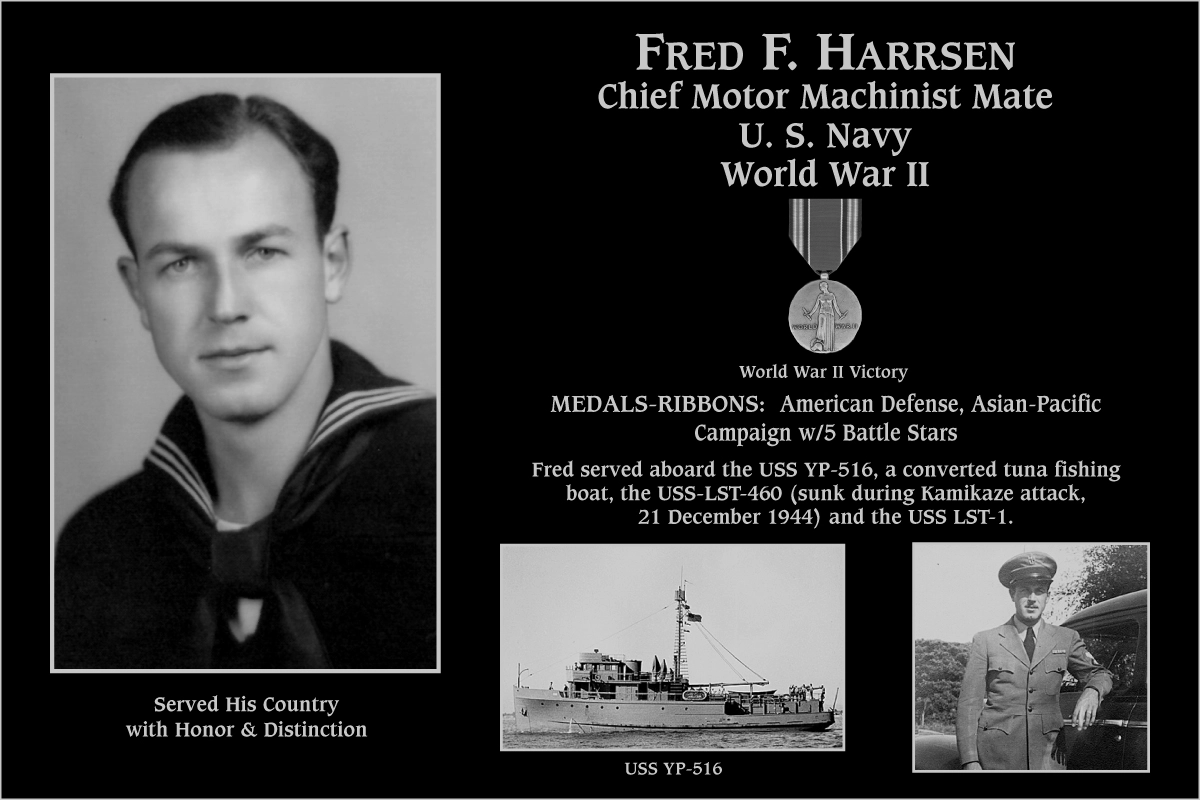 Chief Petty Officer Fred F. Harrsen | Mt. Soledad Virtual Plaque