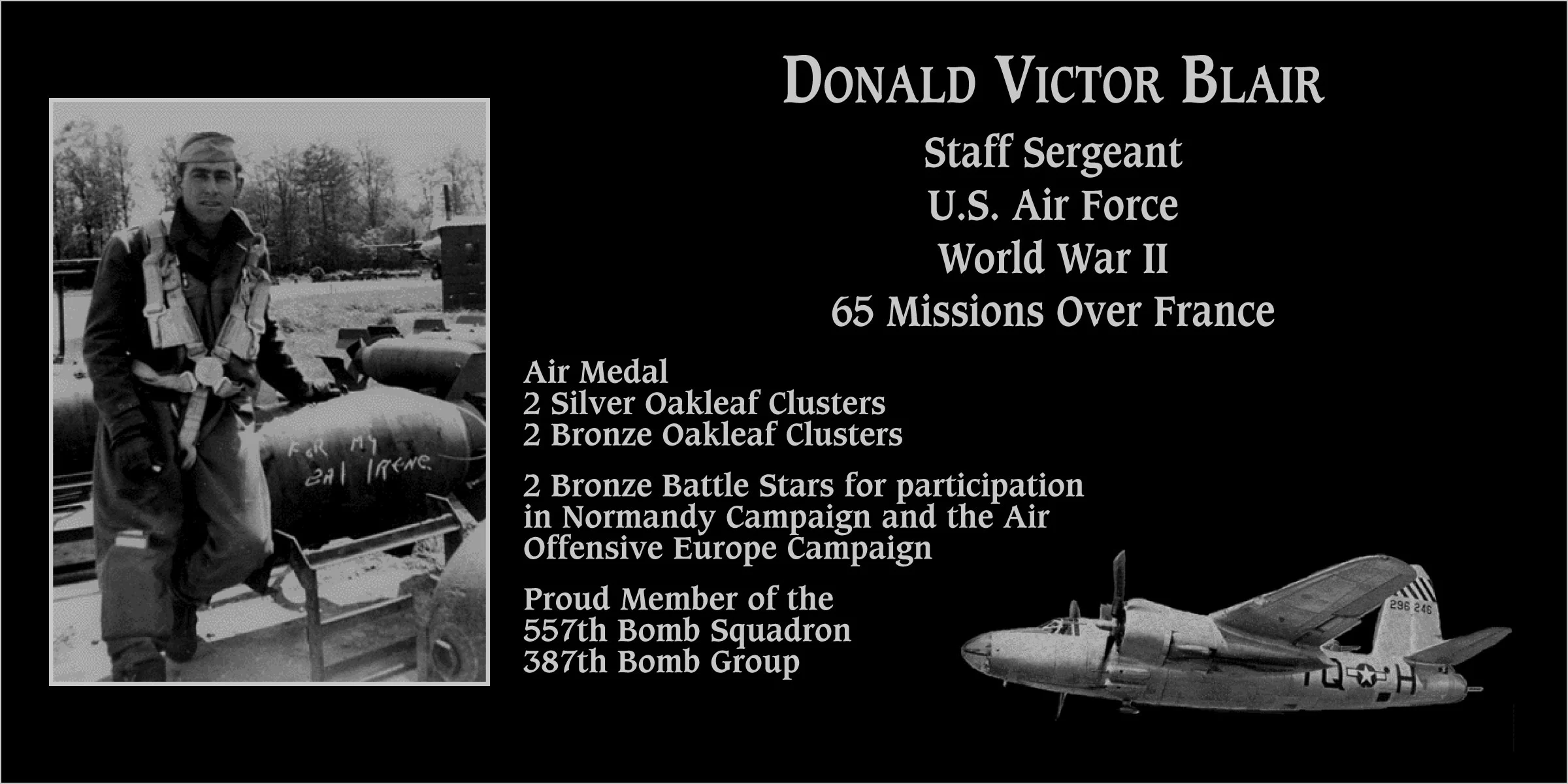 Staff Sergeant Donald Victor Blair Mt. Soledad Virtual Plaque