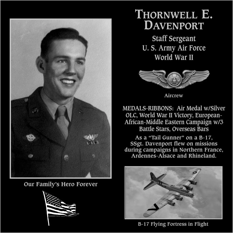 Staff Sergeant Thornwell E. Davenport | Mt. Soledad Virtual Plaque