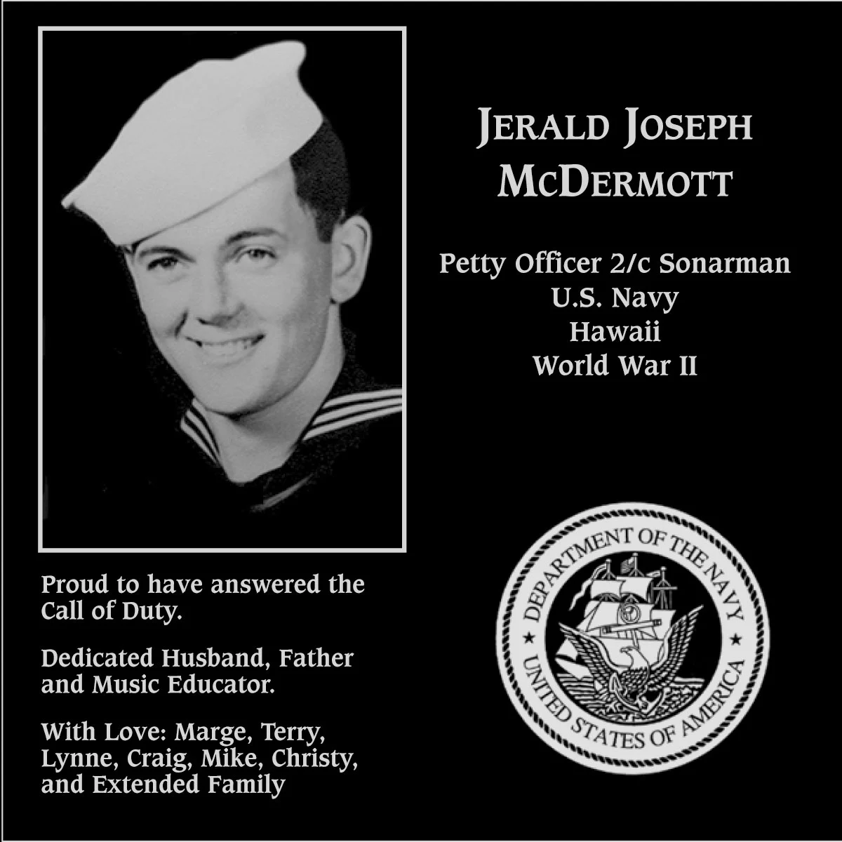 Petty Officer Second Class Jerald Joseph McDermott | Mt. Soledad ...