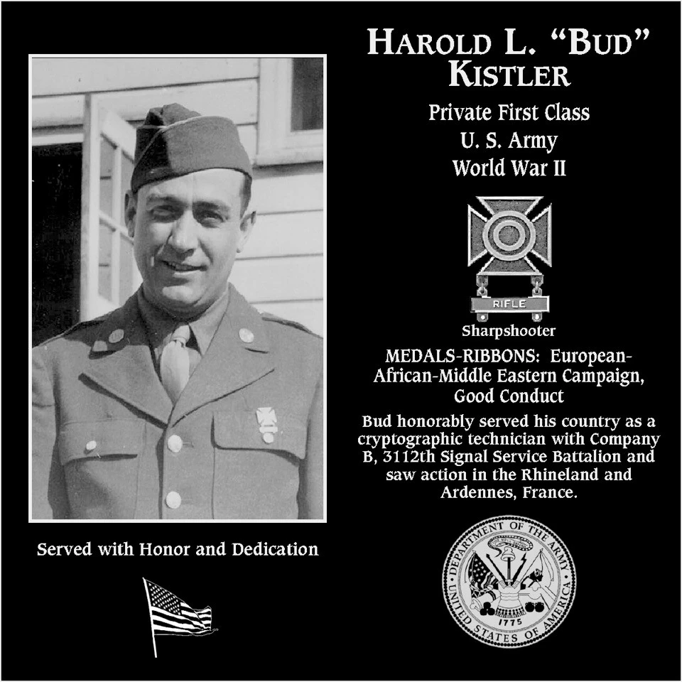 Private First Class Harold L. Kistler | Mt. Soledad Virtual Plaque